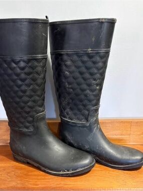 Black Quilted Tall Rain Boots - Women's